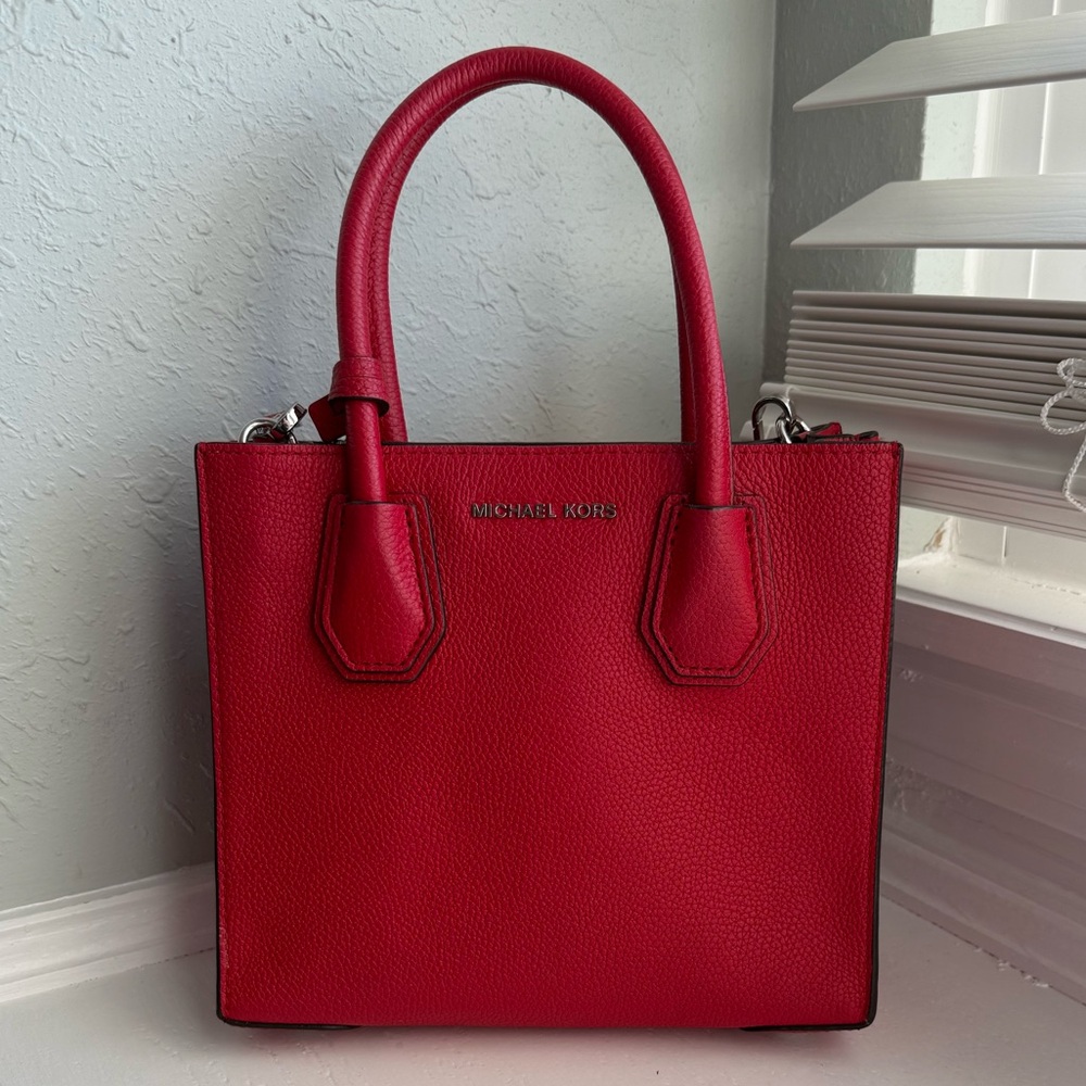 Michael Kors Cherry Red Pebble Leather Crossbody Bag
